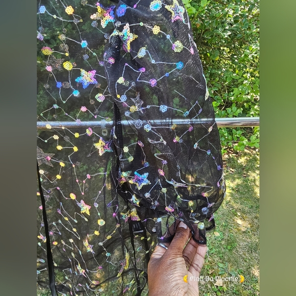 SHEIN Plus Size 0XL -12, Tie Neck Sequin Galaxy Sheer Mesh Top - Picture 5 of 9